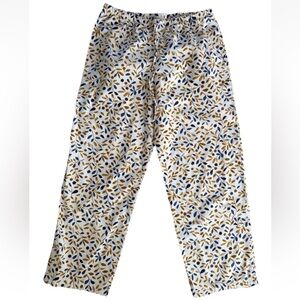 Garnet Hill Flannel Pajama Pants Size XL Leaf Print White, Gold, and Blue